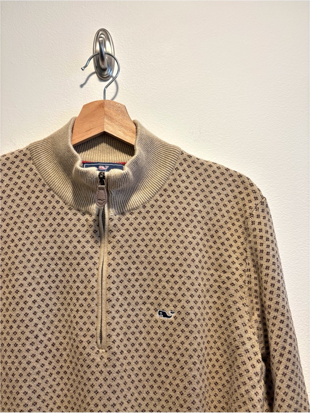 Vineyard Vines || Birds Eye Diamond Quarter-Zip Sweater Tan Brown Large